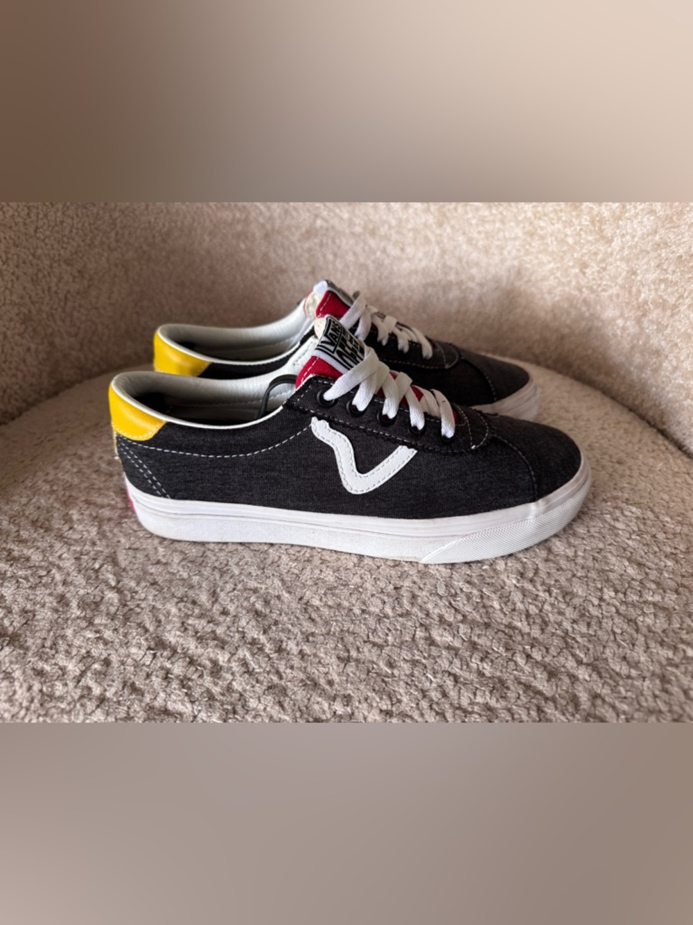 Vans Sport Low Black Yellow Red Canvas Skate Shoes Men 6 Women 7.5